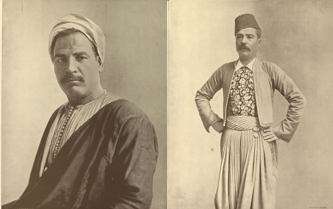 (يمين) سولومون ليفي، يهودي مصري كان يقوم بإرشاد الزوار داخل المعرض (يسار) سائق دواب يدعى حسن شحاته عرف بين زوار الجناح بقوته ودماثة خلقه